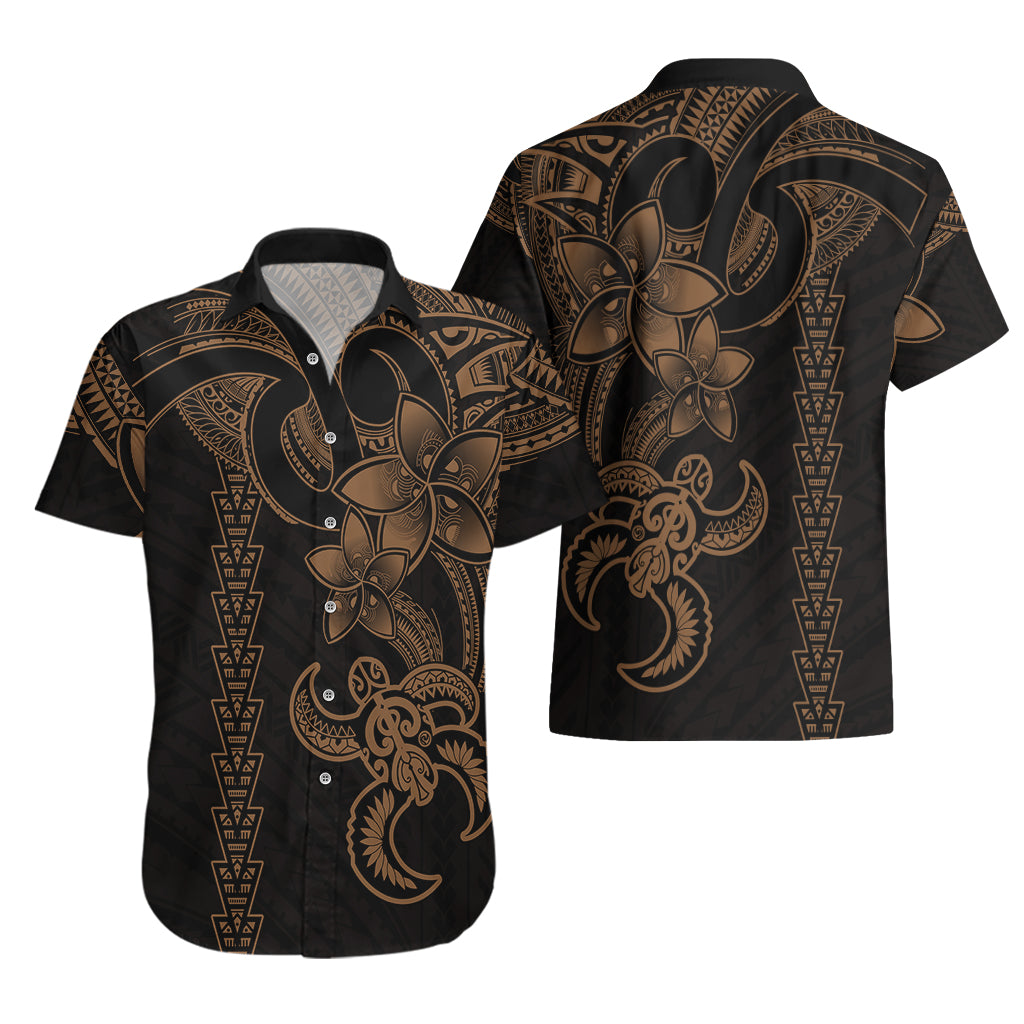 Hawaiian Tribal Hawaiian Shirt Polynesian Kakau Turtle - Gold - Wonder Print Shop