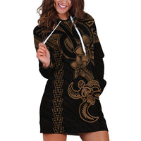 Hawaiian Tribal Hoodie Dress Polynesian Kakau Turtle - Gold - Wonder Print Shop