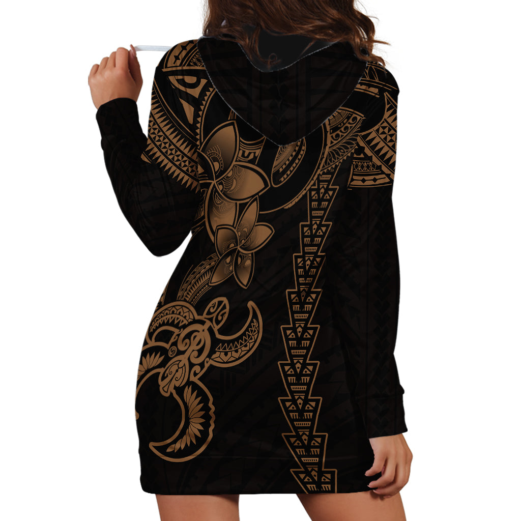 Hawaiian Tribal Hoodie Dress Polynesian Kakau Turtle - Gold - Wonder Print Shop