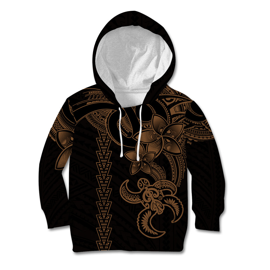 Hawaiian Tribal Kid Hoodie Polynesian Kakau Turtle - Gold - Wonder Print Shop