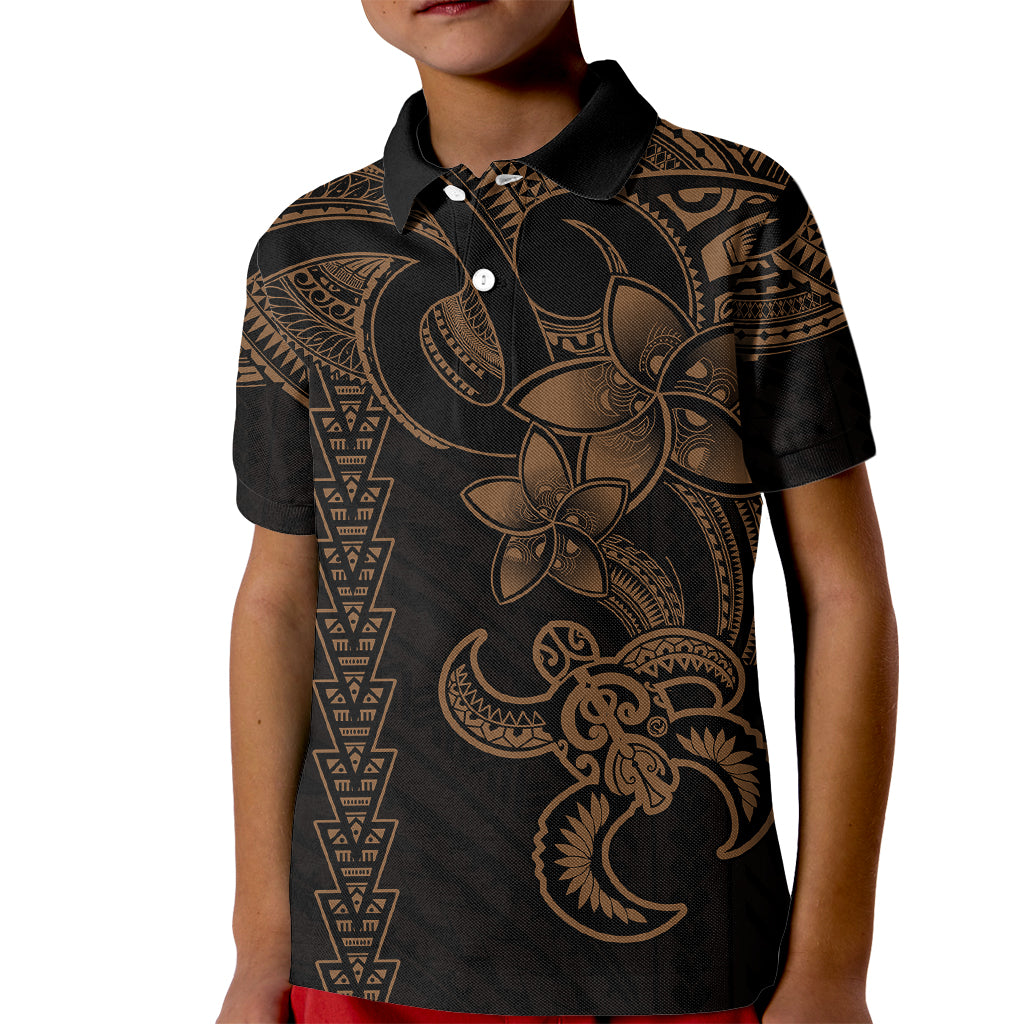Hawaiian Tribal Kid Polo Shirt Polynesian Kakau Turtle - Gold - Wonder Print Shop
