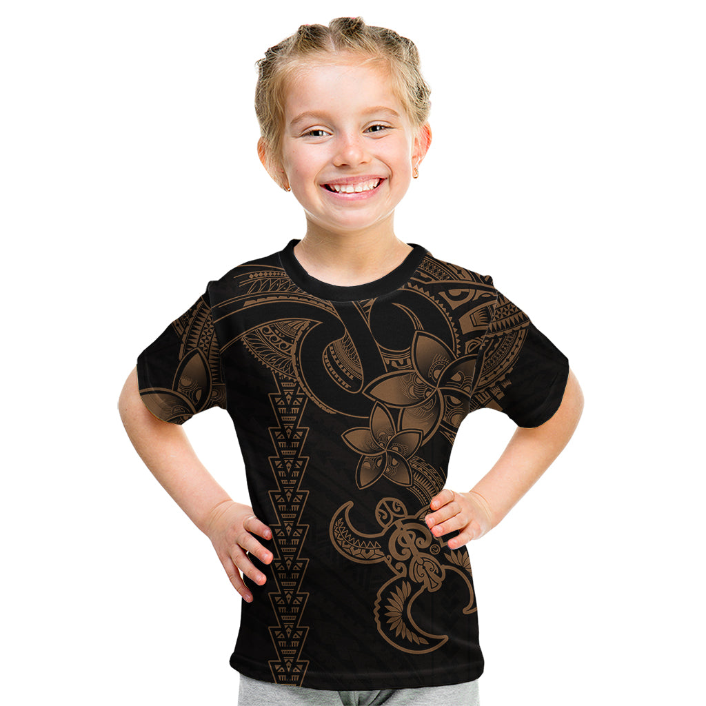 Hawaiian Tribal Kid T Shirt Polynesian Kakau Turtle - Gold - Wonder Print Shop