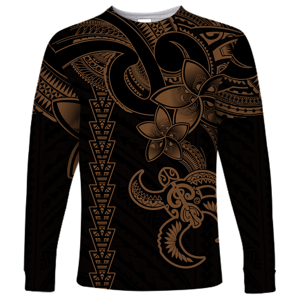 Hawaiian Tribal Long Sleeve Shirt Polynesian Kakau Turtle - Gold - Wonder Print Shop