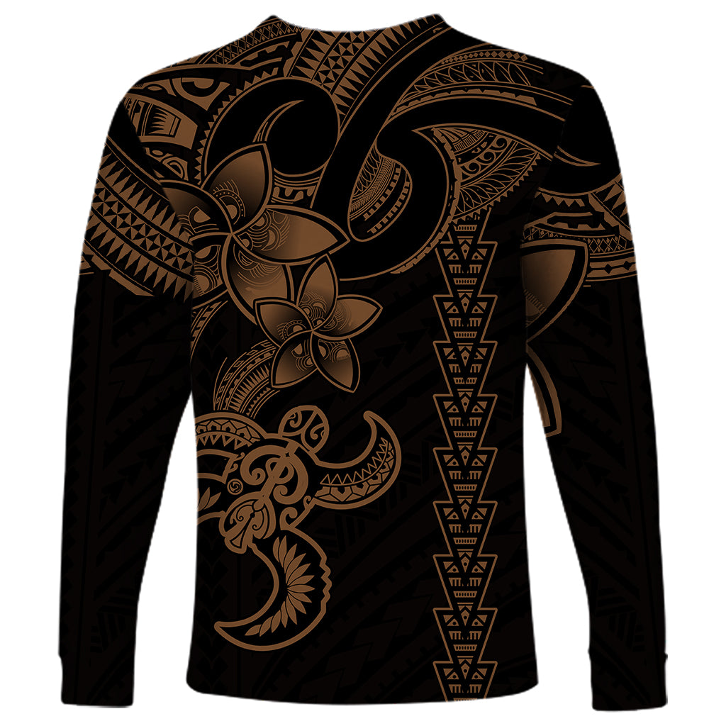 Hawaiian Tribal Long Sleeve Shirt Polynesian Kakau Turtle - Gold - Wonder Print Shop