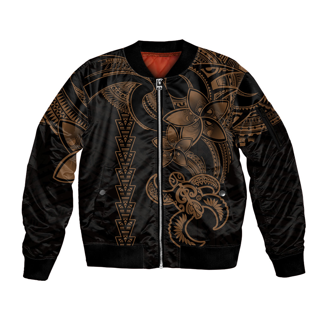 Hawaiian Tribal Sleeve Zip Bomber Jacket Polynesian Kakau Turtle - Gold - Wonder Print Shop