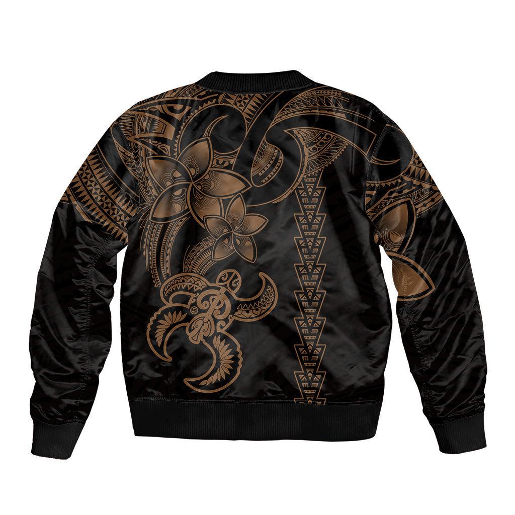 Hawaiian Tribal Sleeve Zip Bomber Jacket Polynesian Kakau Turtle - Gold - Wonder Print Shop