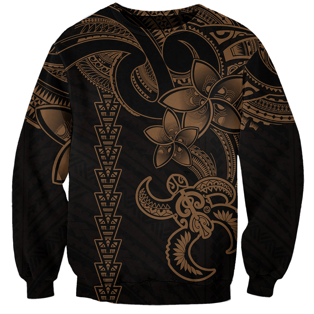 Hawaiian Tribal Sweatshirt Polynesian Kakau Turtle - Gold - Wonder Print Shop