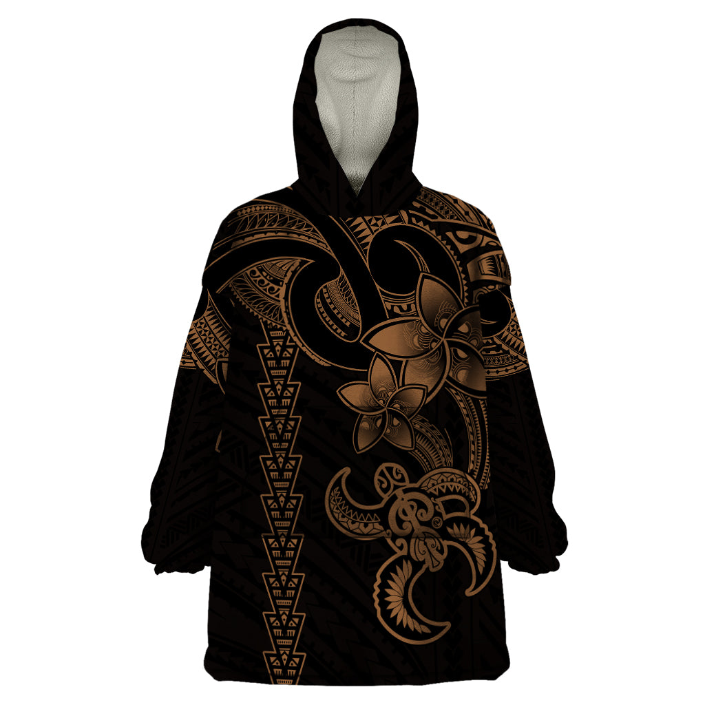Hawaiian Tribal Wearable Blanket Hoodie Polynesian Kakau Turtle - Gold - Wonder Print Shop