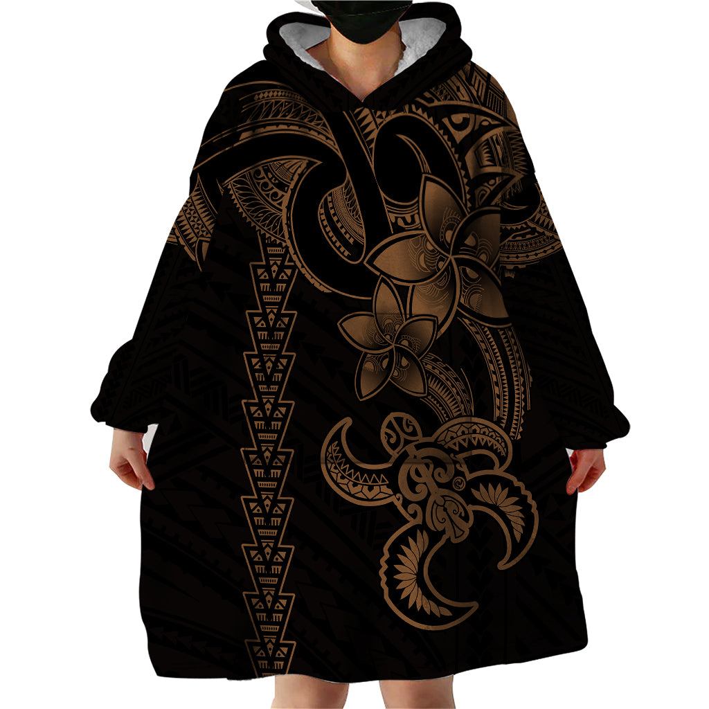 Hawaiian Tribal Wearable Blanket Hoodie Polynesian Kakau Turtle - Gold - Wonder Print Shop