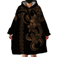 Hawaiian Tribal Wearable Blanket Hoodie Polynesian Kakau Turtle - Gold - Wonder Print Shop