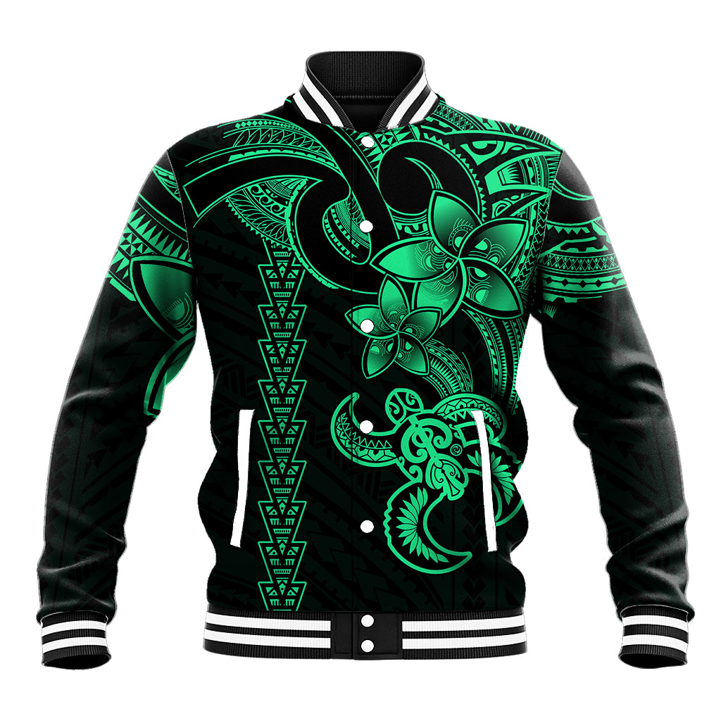 Hawaiian Tribal Baseball Jacket Polynesian Kakau Turtle - Green LT9 - Wonder Print Shop