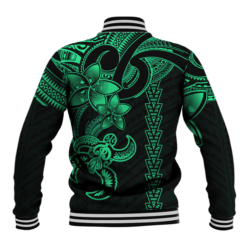 Hawaiian Tribal Baseball Jacket Polynesian Kakau Turtle - Green LT9 - Wonder Print Shop