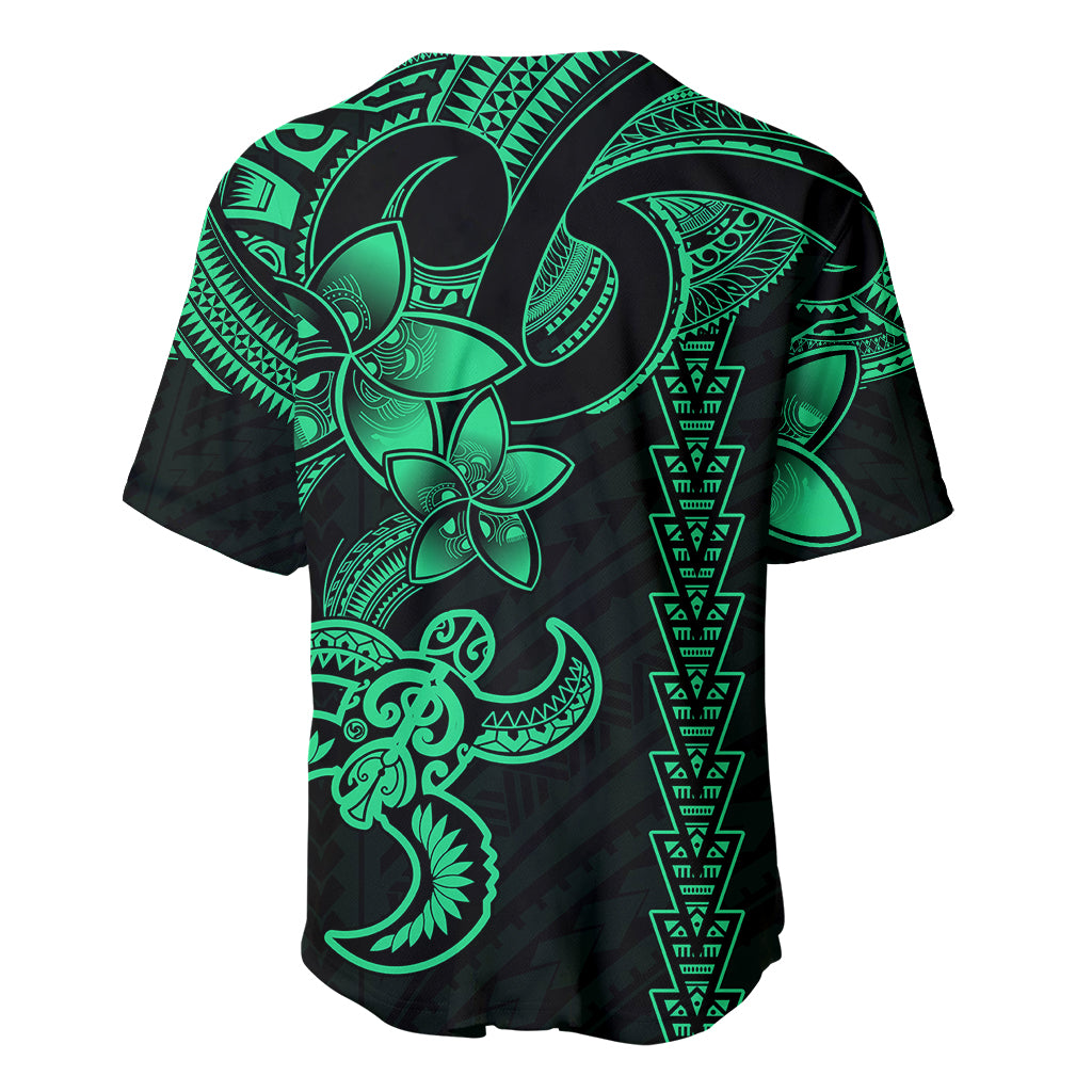 Hawaiian Tribal Baseball Jersey Polynesian Kakau Turtle - Green LT9 - Wonder Print Shop