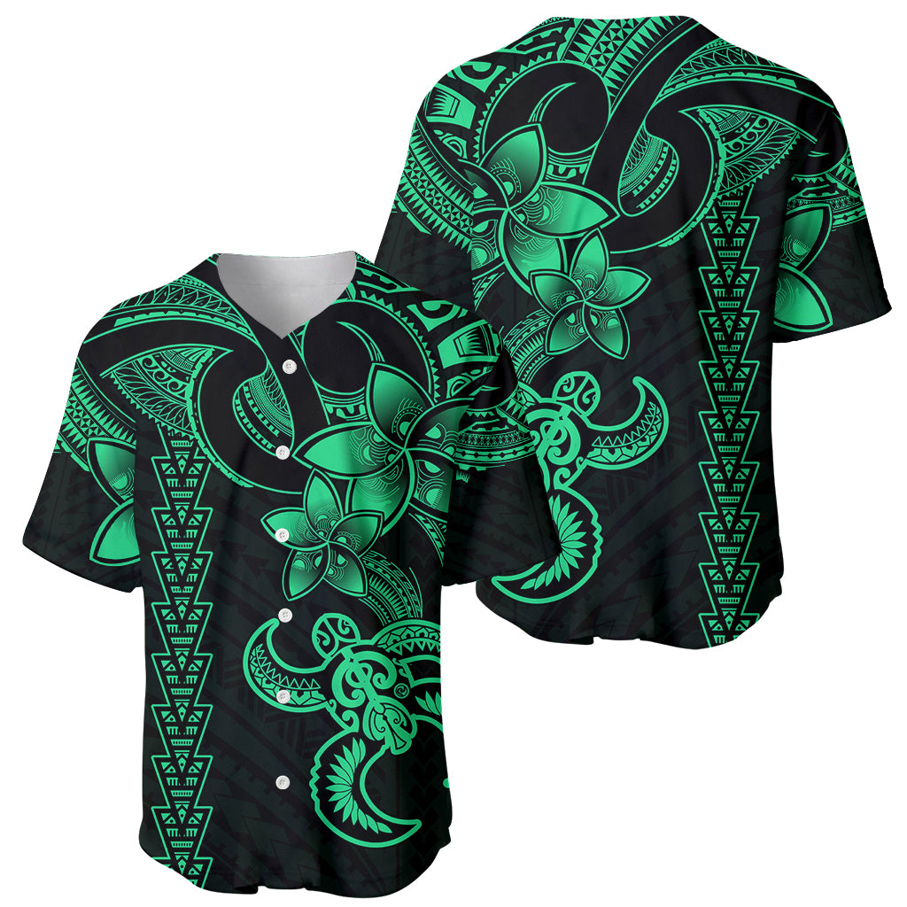 Hawaiian Tribal Baseball Jersey Polynesian Kakau Turtle - Green LT9 - Wonder Print Shop