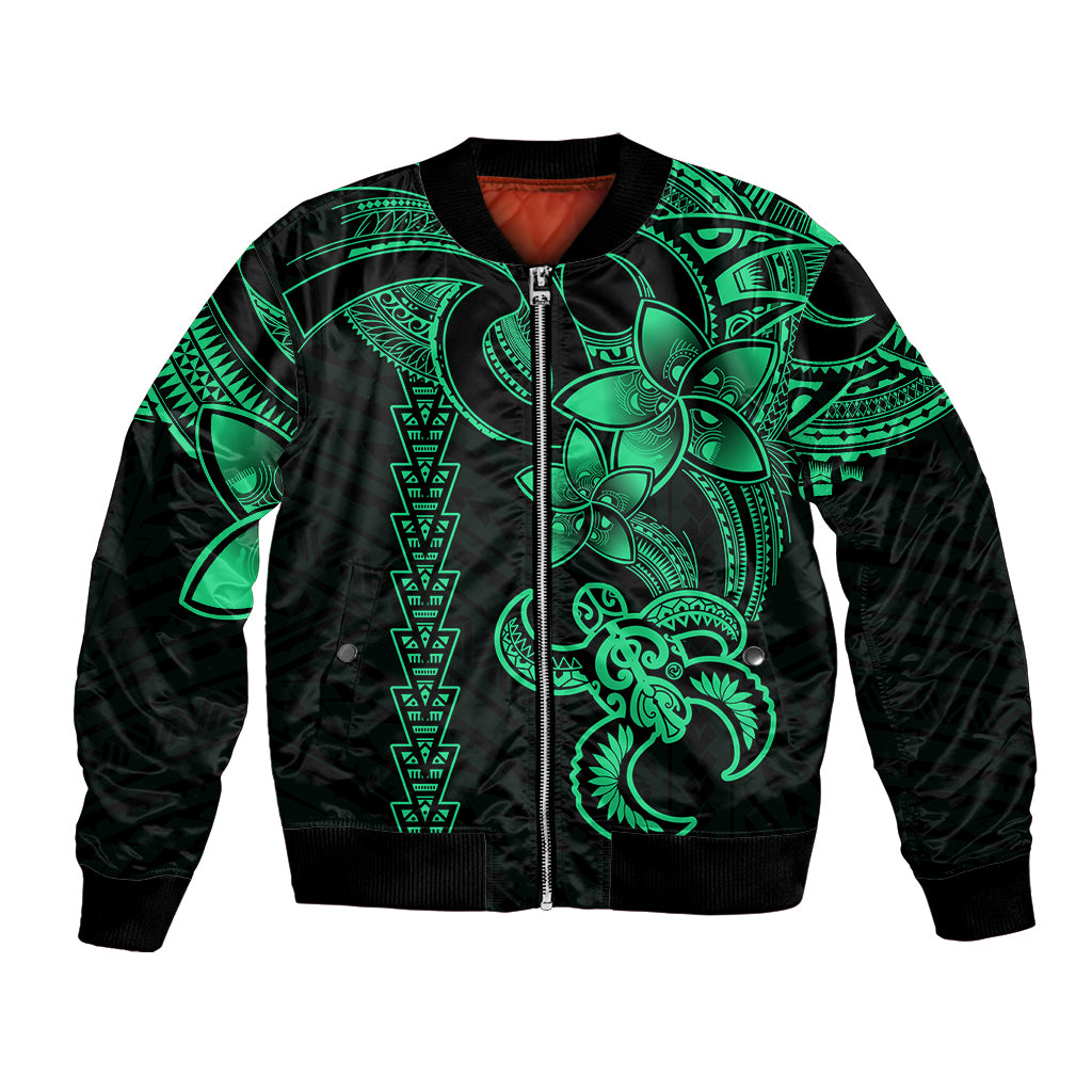 Hawaiian Tribal Bomber Jacket Polynesian Kakau Turtle - Green LT9 - Wonder Print Shop