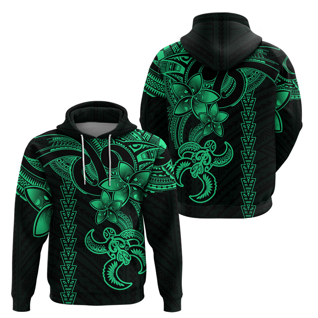 Hawaiian Tribal Hoodie Polynesian Kakau Turtle - Green - Wonder Print Shop