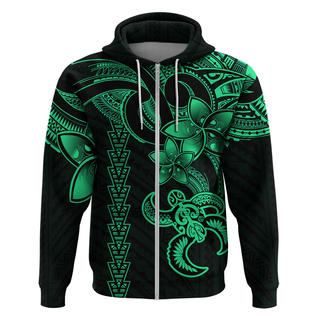 Hawaiian Tribal Hoodie Polynesian Kakau Turtle - Green - Wonder Print Shop