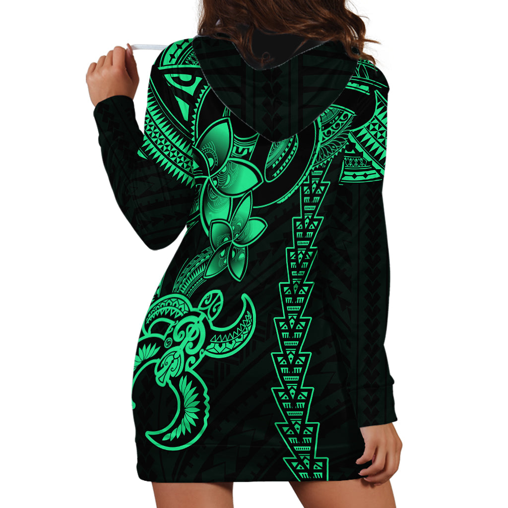 Hawaiian Tribal Hoodie Dress Polynesian Kakau Turtle - Green - Wonder Print Shop