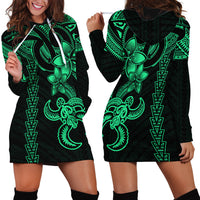 Hawaiian Tribal Hoodie Dress Polynesian Kakau Turtle - Green - Wonder Print Shop