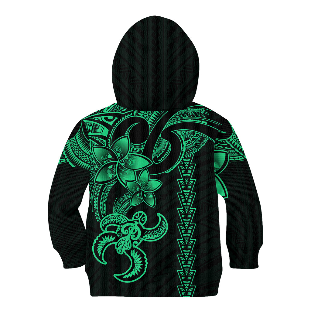 Hawaiian Tribal Kid Hoodie Polynesian Kakau Turtle - Green - Wonder Print Shop