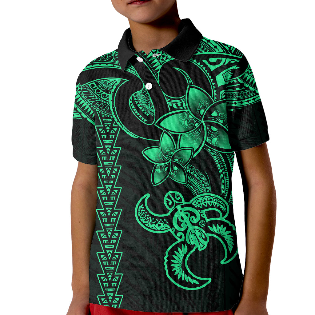 Hawaiian Tribal Kid Polo Shirt Polynesian Kakau Turtle - Green - Wonder Print Shop