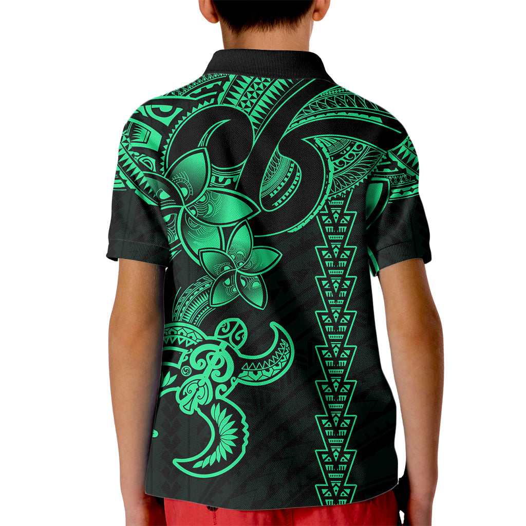 Hawaiian Tribal Kid Polo Shirt Polynesian Kakau Turtle - Green - Wonder Print Shop