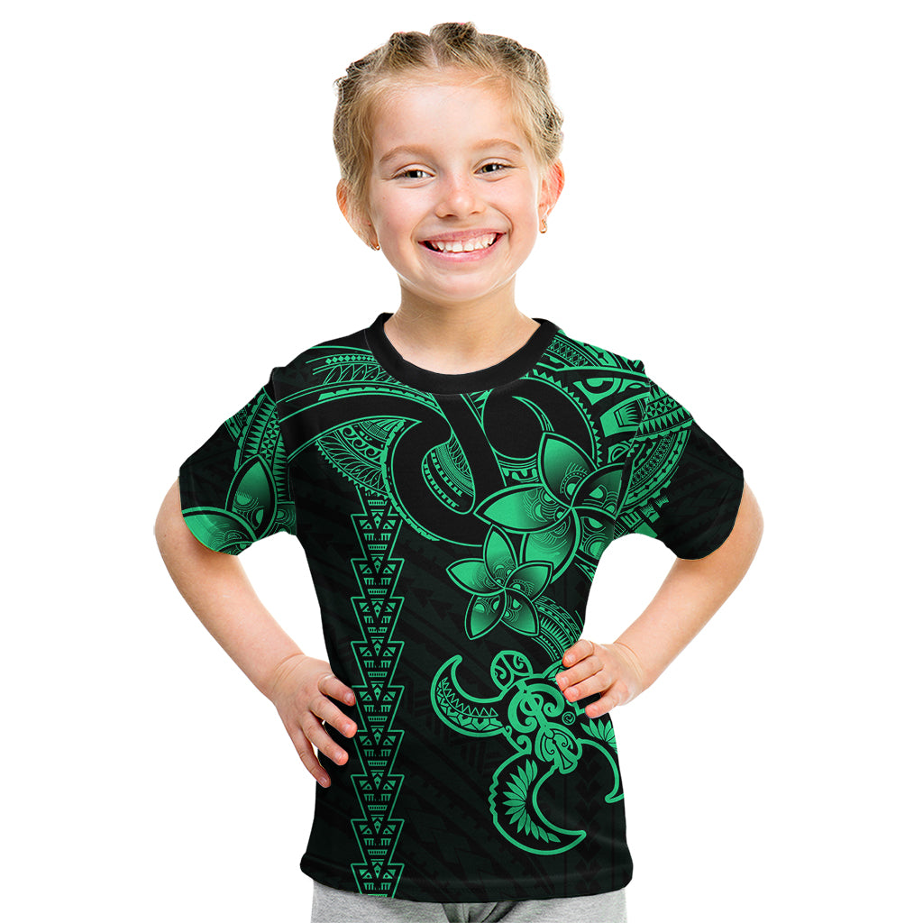 Hawaiian Tribal Kid T Shirt Polynesian Kakau Turtle - Green - Wonder Print Shop