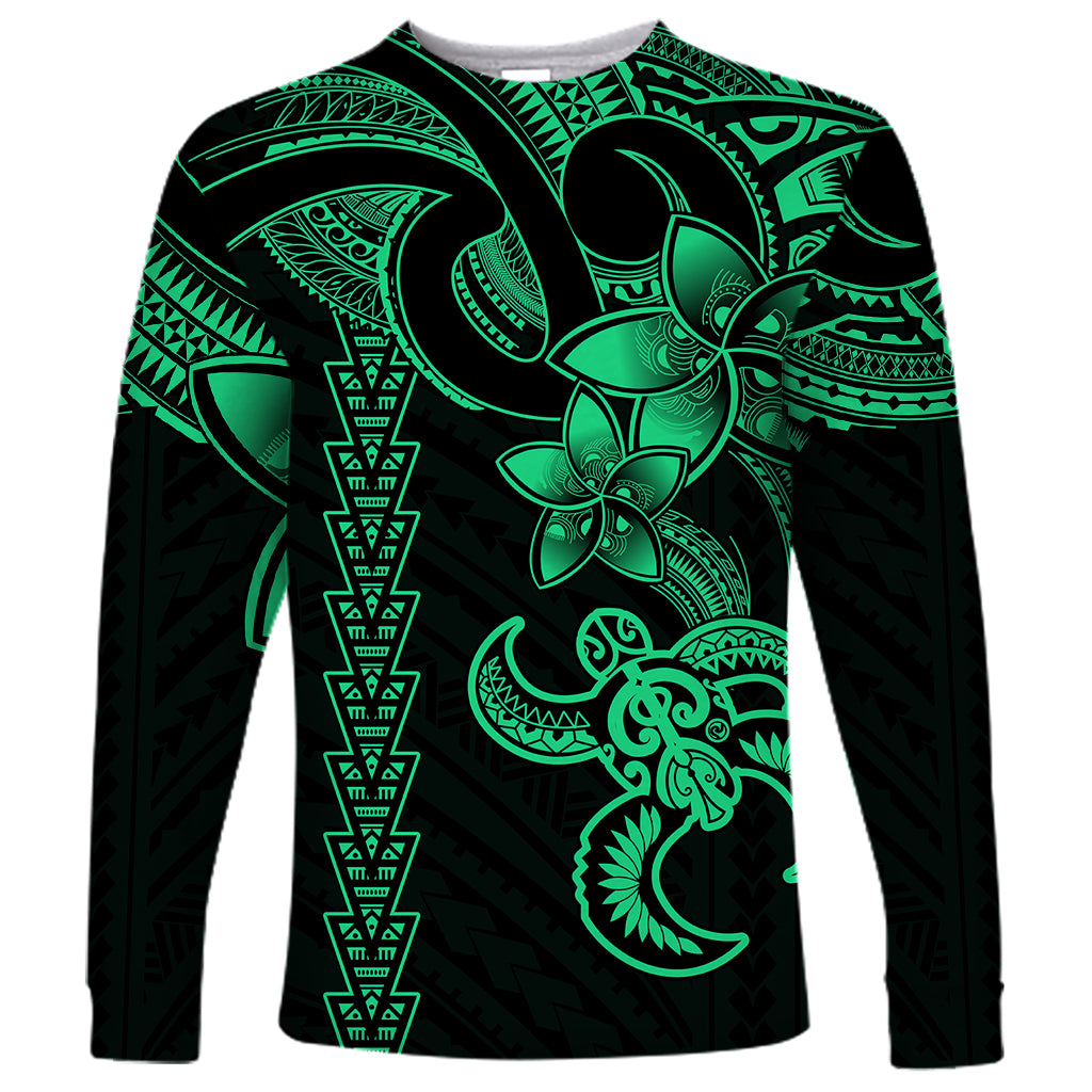 Hawaiian Tribal Long Sleeve Shirt Polynesian Kakau Turtle - Green - Wonder Print Shop
