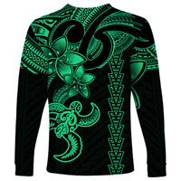 Hawaiian Tribal Long Sleeve Shirt Polynesian Kakau Turtle - Green - Wonder Print Shop