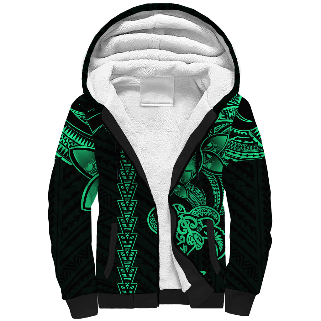 Hawaiian Tribal Sherpa Hoodie Polynesian Kakau Turtle - Green - Wonder Print Shop