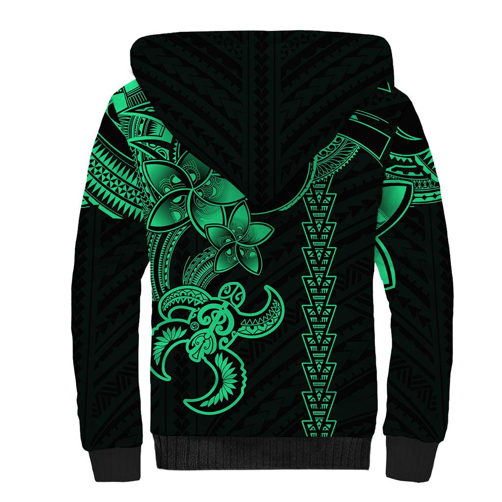 Hawaiian Tribal Sherpa Hoodie Polynesian Kakau Turtle - Green - Wonder Print Shop