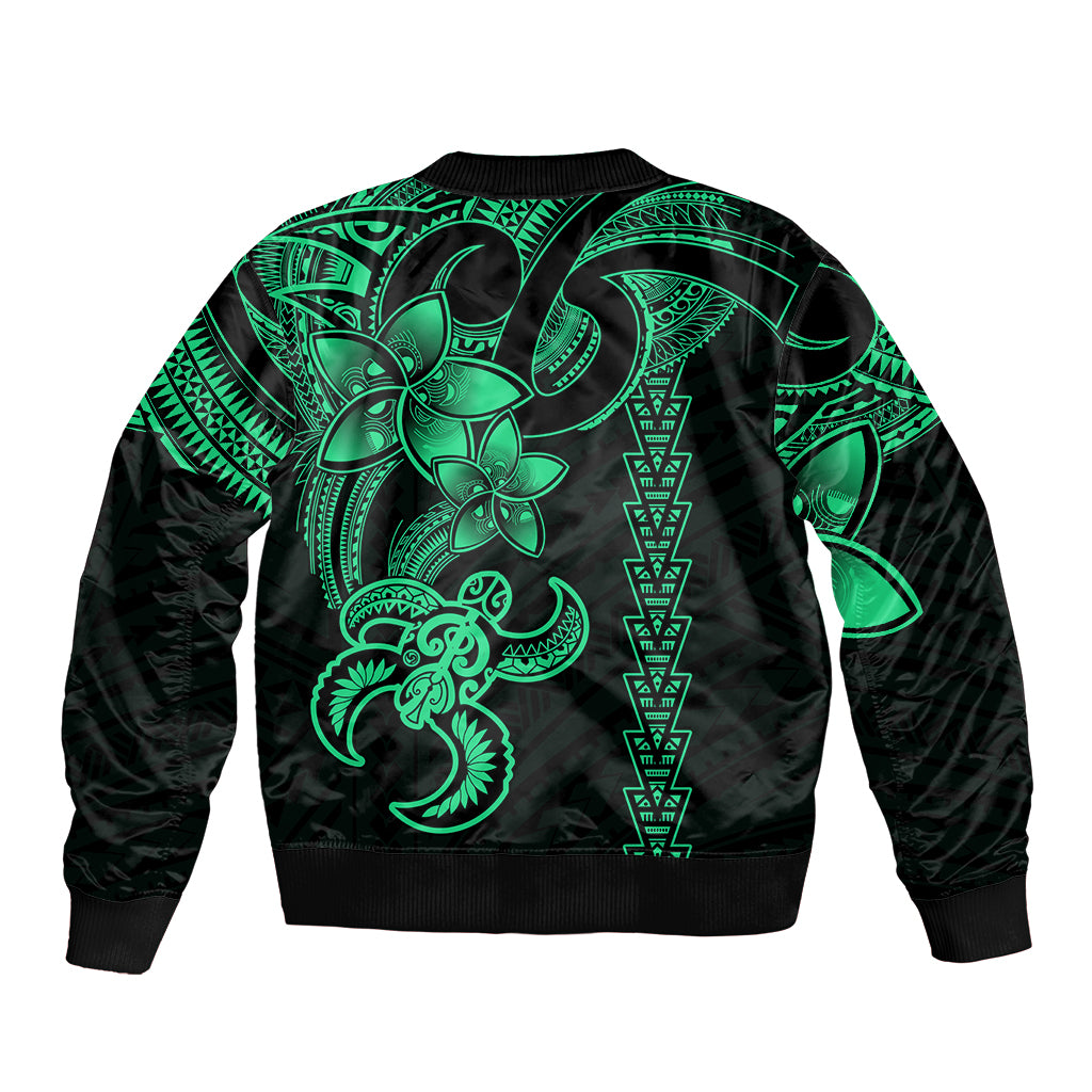 Hawaiian Tribal Sleeve Zip Bomber Jacket Polynesian Kakau Turtle - Green - Wonder Print Shop