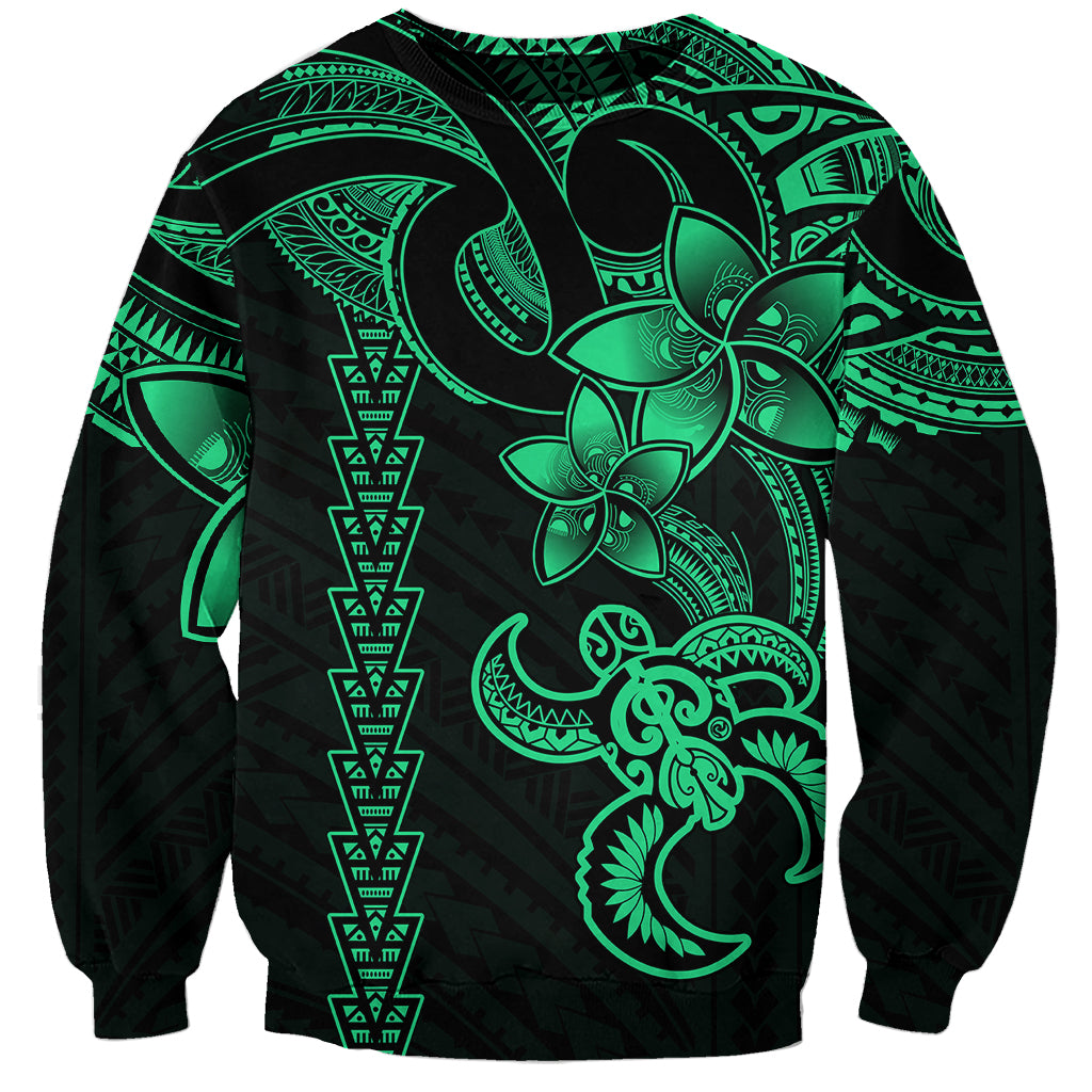 Hawaiian Tribal Sweatshirt Polynesian Kakau Turtle - Green - Wonder Print Shop
