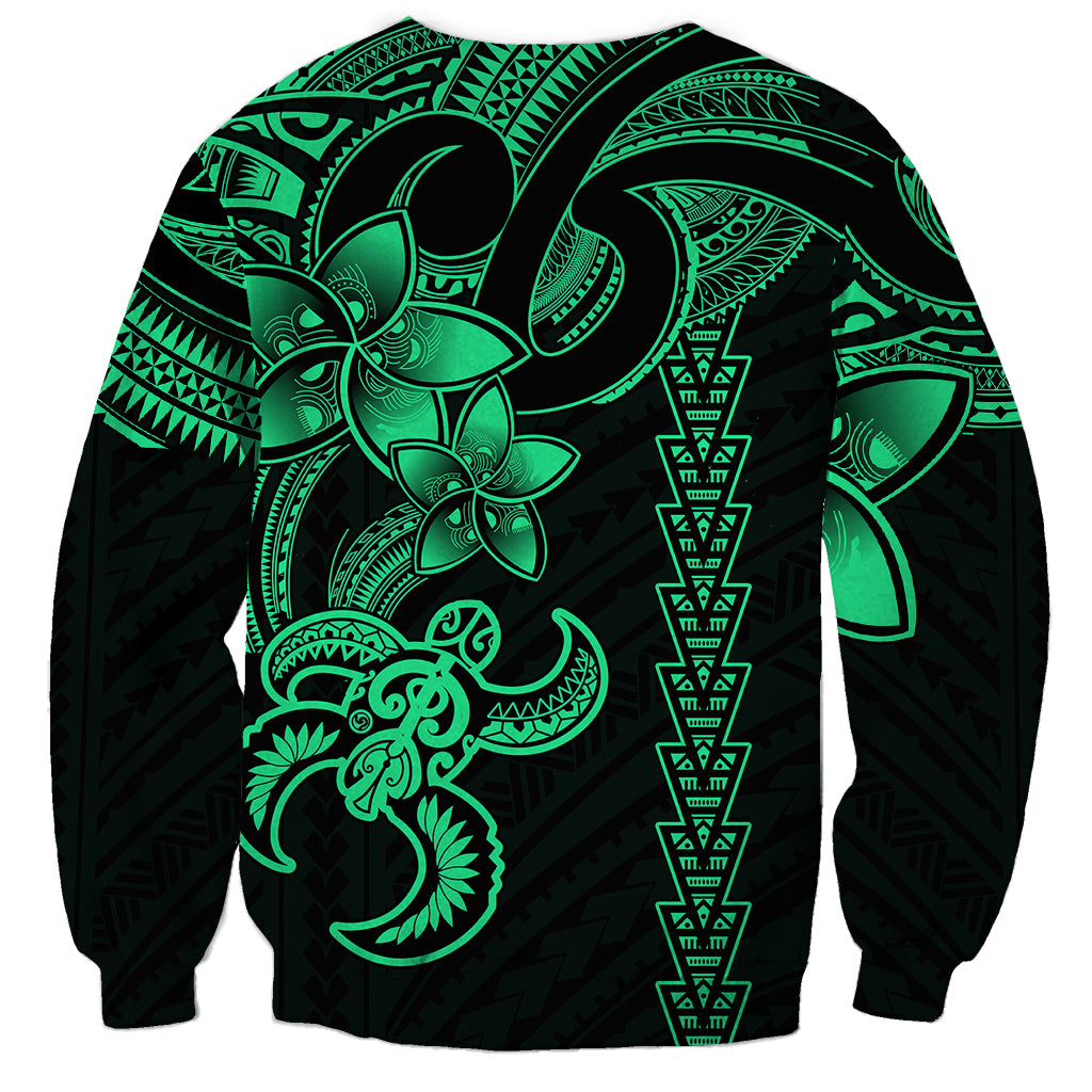 Hawaiian Tribal Sweatshirt Polynesian Kakau Turtle - Green - Wonder Print Shop