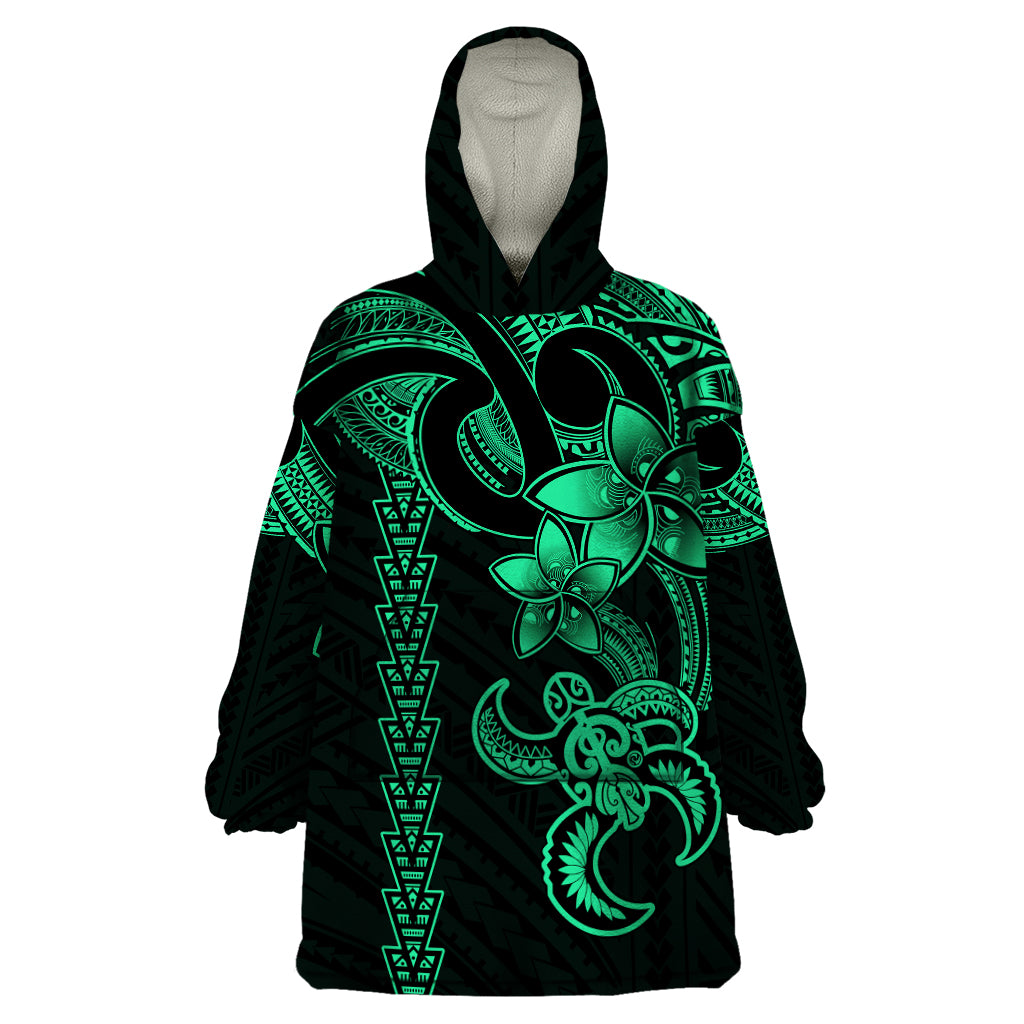 Hawaiian Tribal Wearable Blanket Hoodie Polynesian Kakau Turtle - Green - Wonder Print Shop