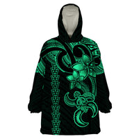Hawaiian Tribal Wearable Blanket Hoodie Polynesian Kakau Turtle - Green - Wonder Print Shop