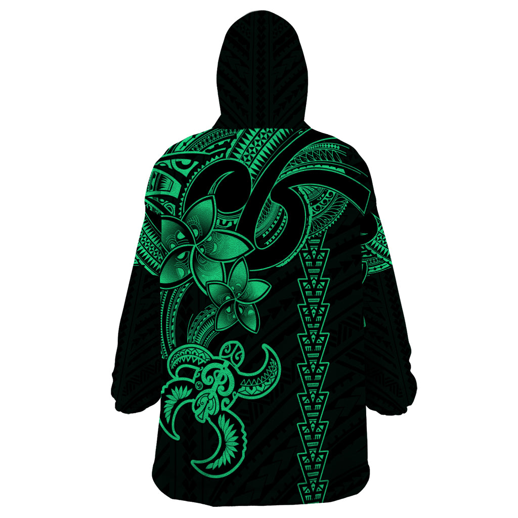 Hawaiian Tribal Wearable Blanket Hoodie Polynesian Kakau Turtle - Green - Wonder Print Shop