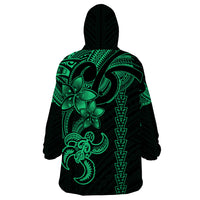 Hawaiian Tribal Wearable Blanket Hoodie Polynesian Kakau Turtle - Green - Wonder Print Shop