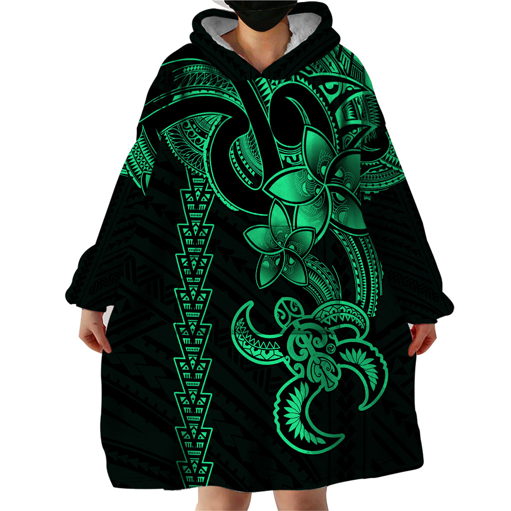 Hawaiian Tribal Wearable Blanket Hoodie Polynesian Kakau Turtle - Green - Wonder Print Shop