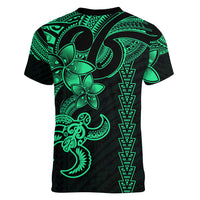 Hawaiian Tribal Women V Neck T Shirt Polynesian Kakau Turtle - Green - Wonder Print Shop