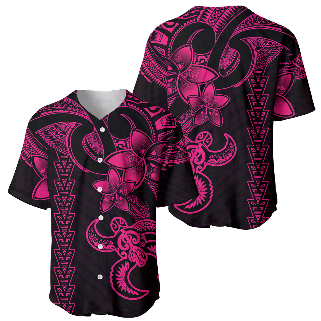 Hawaiian Tribal Baseball Jersey Polynesian Kakau Turtle - Pink LT9 - Wonder Print Shop