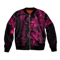 Hawaiian Tribal Bomber Jacket Polynesian Kakau Turtle - Pink LT9 - Wonder Print Shop