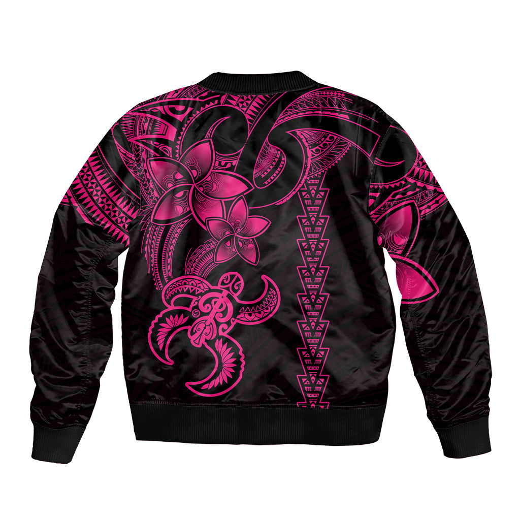 Hawaiian Tribal Bomber Jacket Polynesian Kakau Turtle - Pink LT9 - Wonder Print Shop