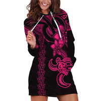Hawaiian Tribal Hoodie Dress Polynesian Kakau Turtle - Pink - Wonder Print Shop