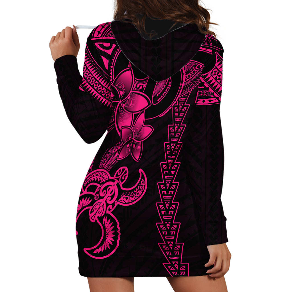 Hawaiian Tribal Hoodie Dress Polynesian Kakau Turtle - Pink - Wonder Print Shop