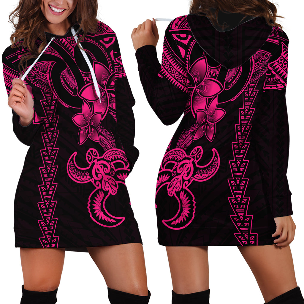 Hawaiian Tribal Hoodie Dress Polynesian Kakau Turtle - Pink - Wonder Print Shop