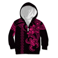 Hawaiian Tribal Kid Hoodie Polynesian Kakau Turtle - Pink - Wonder Print Shop