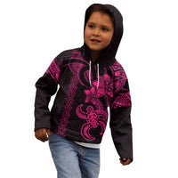 Hawaiian Tribal Kid Hoodie Polynesian Kakau Turtle - Pink - Wonder Print Shop