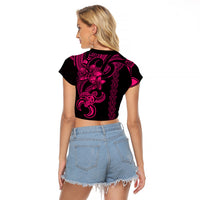 Hawaiian Tribal Raglan Cropped T Shirt Polynesian Kakau Turtle - Pink - Wonder Print Shop
