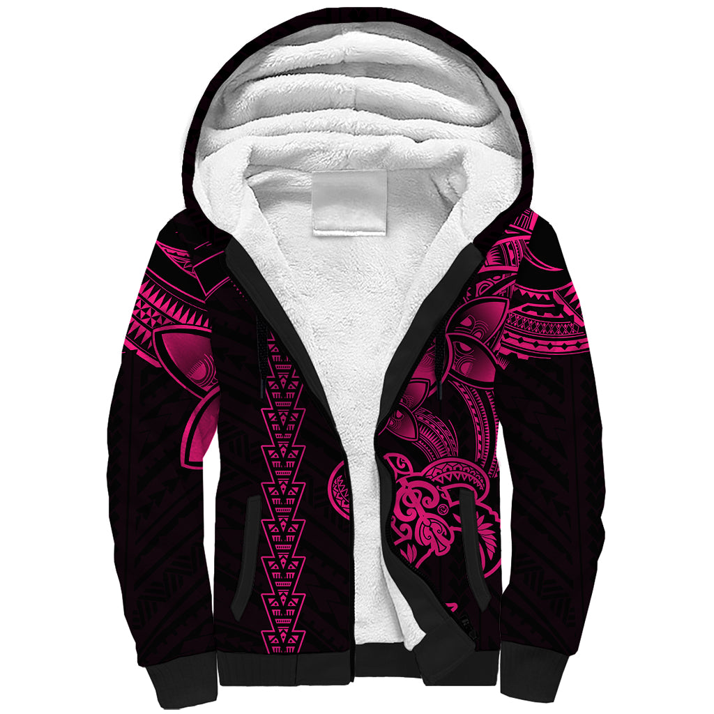 Hawaiian Tribal Sherpa Hoodie Polynesian Kakau Turtle - Pink - Wonder Print Shop